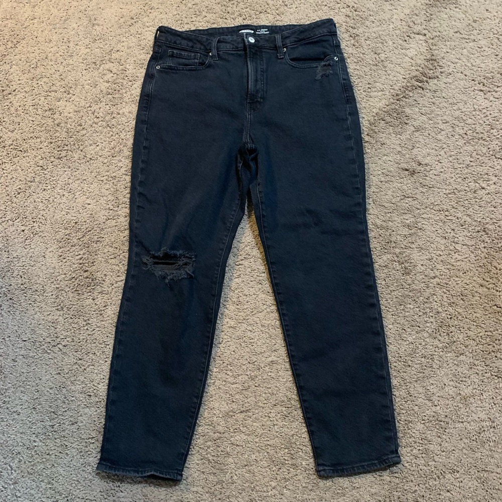 Old Navy Black Distressed O.G. Straight High Rise Jeans 12